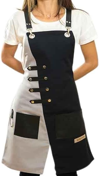 Apron for Women and Men Waterproof Canvas Extra Pocket for Chef Barista Gardening BBQ Grilling Crossback Unisex