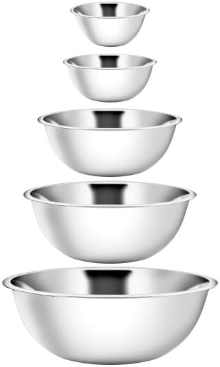 YBM HOME Stainless Steel Mixing Bowls (Set of 5) for Baking, Cooking, and Prepping, Includes 0.75, 1.5, 3, 5, 8 Quart, Stackable for Convenient Storage, 2532-2533-1174-75-76set