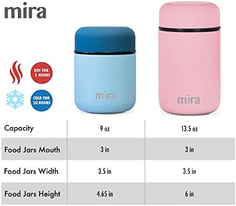 MIRA Insulated Food Jar Thermo for Hot Food & Soup, Compact Stainless Steel Vacuum Lunch Container for Meals To Go - 13.5 oz, Pearl Blue