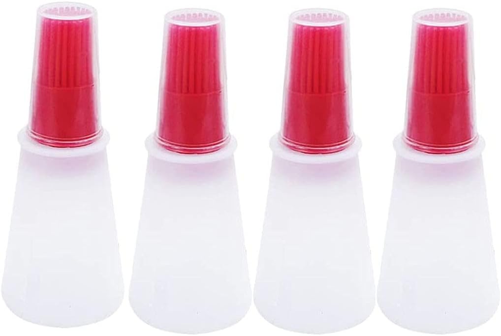 Silicone Oil bottle brush，BBQ/Pastry Basting Brushes,Silicone Cooking Grill Barbecue Baking Pastry Oil/Honey/Sauce Bottle Brush (4 PCS,red)