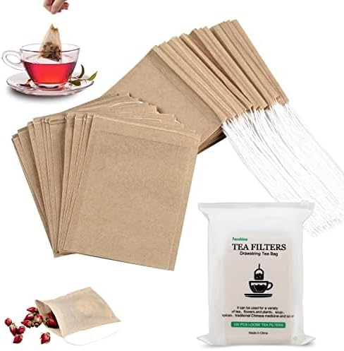300Pcs Disposable Tea Bags for Loose Leaf Tea, Empty Tea Bags for Loose Tea, 100% Natural Wood Pulp Paper Material, Unbleached Tea Filter Bags with Drawstring