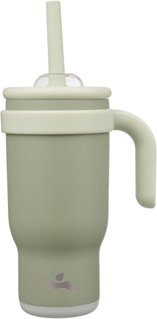 18 oz Tumbler with Side Handle, Insulated Water Bottle with Straw and 2 in 1 Lid, Stainless Steel Cup Travel Coffee Mug for Sports Office Gym,Camp Green