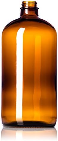 Sally's Organics 32oz Amber Glass Bottles - 2 Pack with USA-Made Tight Seal Lids - Quart-Sized Brown Glass Growlers for Beer, Kombucha, and Juice Storage