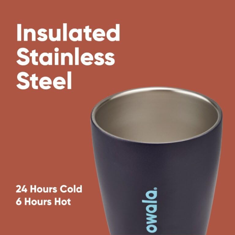 Owala SmoothSip Insulated Stainless Steel Coffee Tumbler, Reusable Iced Coffee Cup, Hot Coffee Travel Mug, Perfect for Cappuccino, BPA Free, 10 oz, Navy (Telescope Tales)