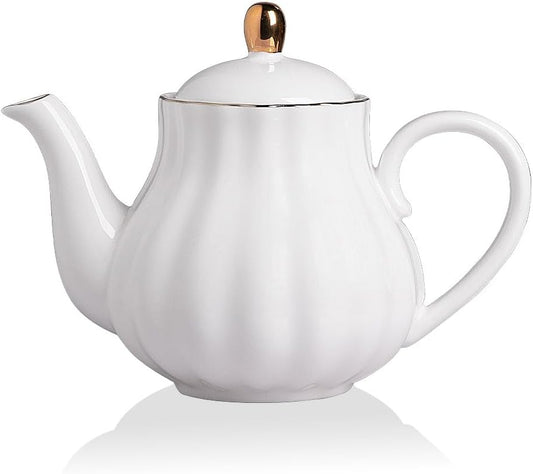 Sweejar Royal Teapot, Ceramic Tea Pot with Removable Stainless Steel Infuser, Blooming & Loose Leaf Teapot - 40 Ounce (White)