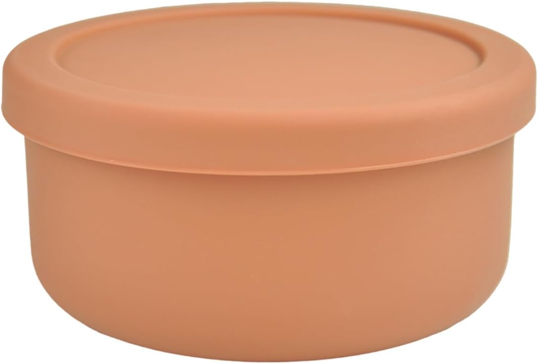 XU&PEIQI 24oz Covered Silicone Lunch Salad Bowl, Round Fruit & Snack Container, Perfect for Meal Prep & Leftovers, Soup & Stew Storage, Safe for Microwave, Fridge, Dishwasher, BPA-Free.(Brown)