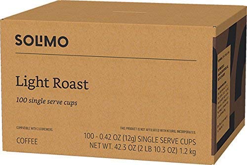 Amazon Brand - Solimo Light Roast Coffee Pods, Morning Light, Compatible with Keurig 2.0 K-Cup Brewers, 100 Count