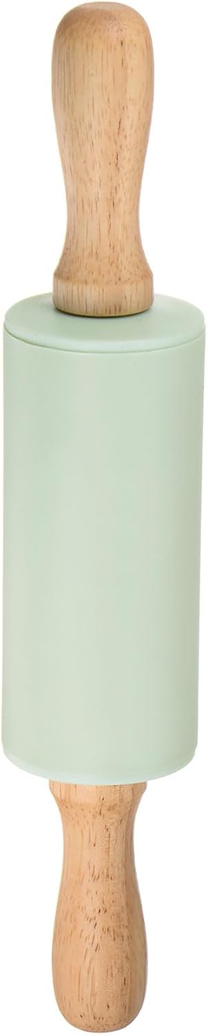 HARFINGTON Silicone Rolling Pins for Baking 9 Inch Wooden Handle Non Stick Rolling Pin Small Roller Playdough Rolling Pins for Dough Pizza Pastry Fondant Kitchen, Light Green