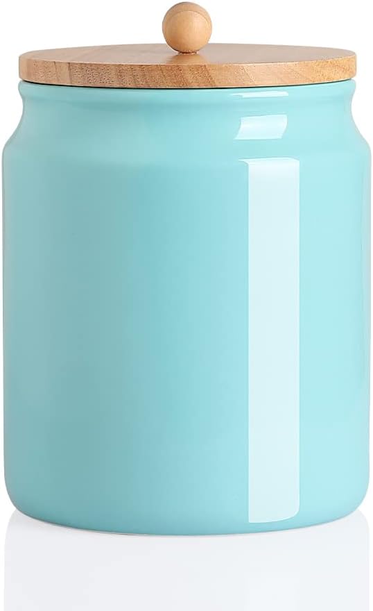 Sweejar Ceramic Kitchen Canisters, 58 FLOZ Porcelain Food Storage Jar with Airtight Seal Wooden Lid, Home Container Serving for Coffee Beans, Tea-leave, Sugar, Salt, Tool Bucket (Turquoise)