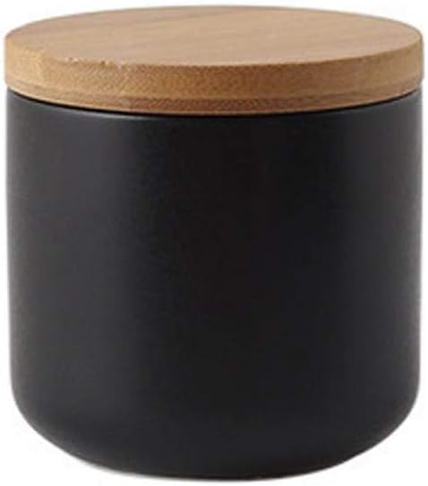 Ceramic Food Storage Jar Canister Modern Design Food Canisters with Airtight Seal Bamboo Lid, Loose Tea Coffee Spice Nuts Snacks Storage Jar Canister (Black 8.79oz/260ml)