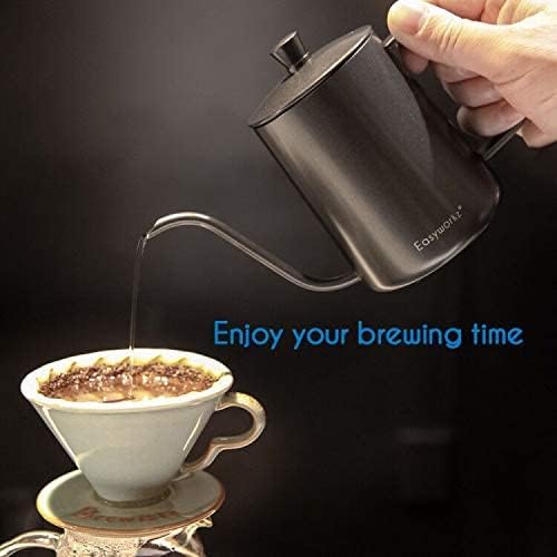 Easyworkz Gage Gooseneck Pour Over Coffee Kettle 12 oz Stainless Steel Hand Drip Coffee Pot With Long Narrow Spout
