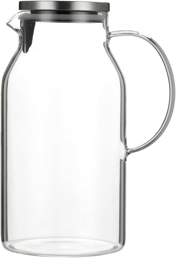 Karafu Glass Pitcher with Lid, 95 Ounces Wide Mouth Heat Resistant Water Jug for Hot/Cold Water, Ice tea and Juice Beverage