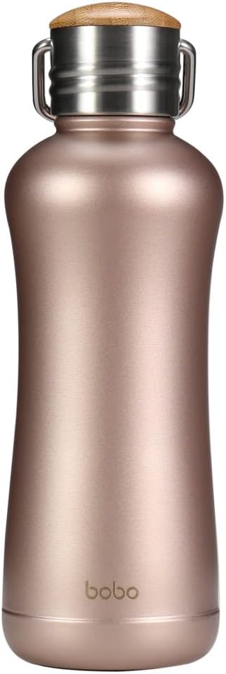 YOHKOH Mini Vacuum Insulated Water Bottle With Bamboo Lid - Stainless Steel Thermos Water Bottle for Women Girls Kids, Metal Sports Hot and Cold Water Bottle Leak-Proof BPA-Free (11.8oz,Gold)