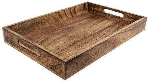 GoCraft Handmade Classic Wooden Tray – Medium 15" Serving Tray for Kitchen, Dining, and Home Use – Elegant Wood Serveware for Food, Drinks, Snacks, Coffee, Tea, Breakfast, Parties & Everyday Use