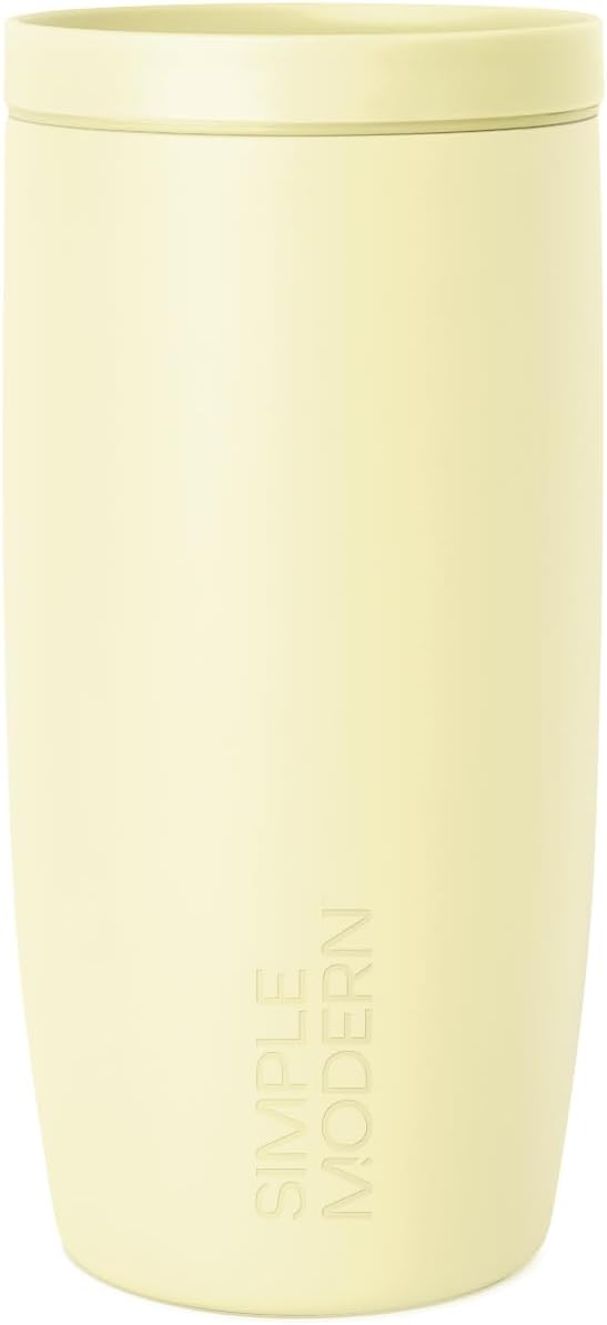 Simple Modern Travel Coffee Mug Tumbler with 360° Lid | Ceramic-Lined Insulated Stainless Steel Cold Brew Iced Coffee Cup Thermos | Gifts for Women Men Her Him | Voyager Signature | 16oz | Buttercup