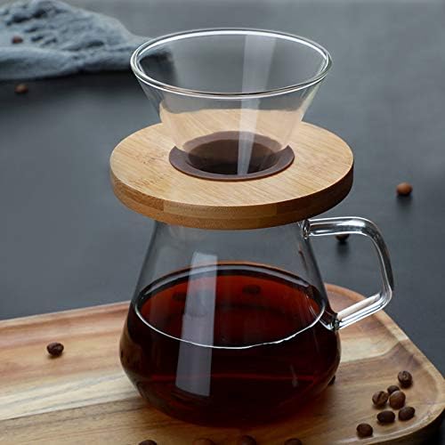 Transparent Glass Coffee Dripper Coffee Filter Holder Coffee Filter Cone with Wooden Pad Coffee Funnel