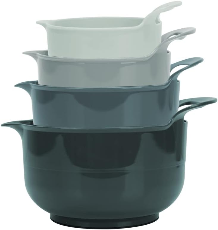 BoxedHome 4 Pack Nesting Mixing Bowl with Pour Spout and Handle, BPA free Microwave & Dishwasher Safe(Green, 4 Pack with Handle)