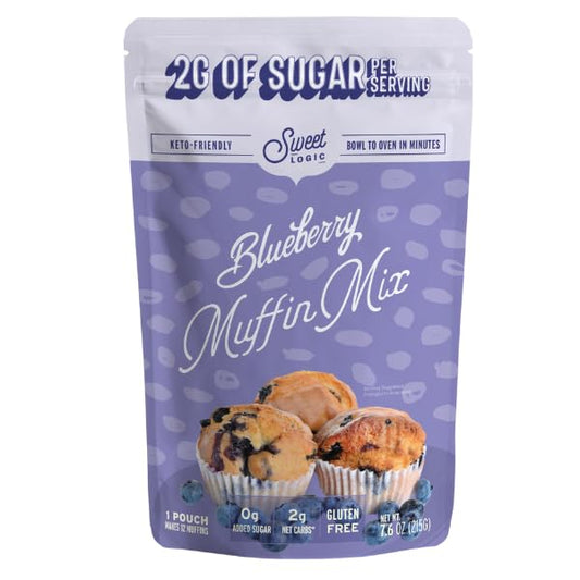 Sweet Logic Keto Baking Mix - Blueberry Muffin - Gluten-Free - Dairy Free - Diabetic-Friendly - High Protein - Allulose - Stevia - Low Sugar - Low Carb - Quick 20-Minute Prep (1-2G Carbs Per Serving)