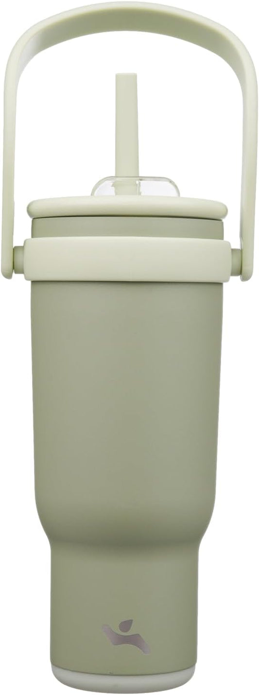 40 oz Tumbler with Side Handle, Insulated Water Bottle with Straw and 2 in 1 Lid, Stainless Steel Cup Travel Coffee Mug for Sports Office Gym,Camp Green
