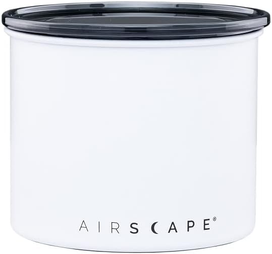 Planetary Design Airscape Stainless Steel Coffee Canister | Food Storage Container | US Patented Airtight Lid | Push Out Excess Air Preserve Food Freshness (Small, Matte White)