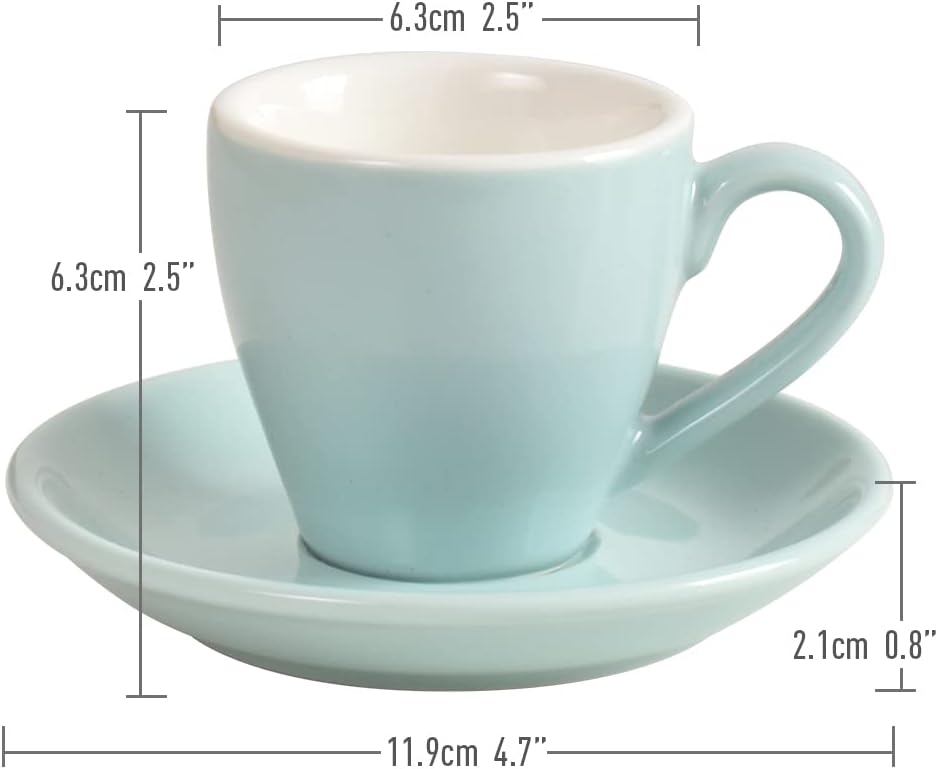 Porcelain Espresso Cup with Saucer And Stainless Steel mini Spoons, Espresso shot Cup, 80ml/2.7Oz, Pack of 2, Blue