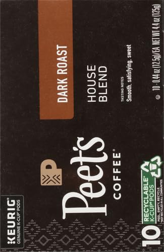 Peet's Coffee House K Cup Coffee Pods for Keurig Brewers, Dark Roast, 10 Pods, 4.4 oz (Pack of 2)