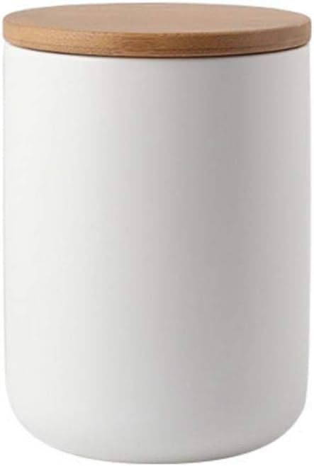 Ceramics Food Storage Jar Canister with Airtight Seal Bamboo Lid, Simple Style Kitchen Canister for Food Storage, Store Coffee, Sugar, Tea, Spices and More (White (27.05oz/800ml))