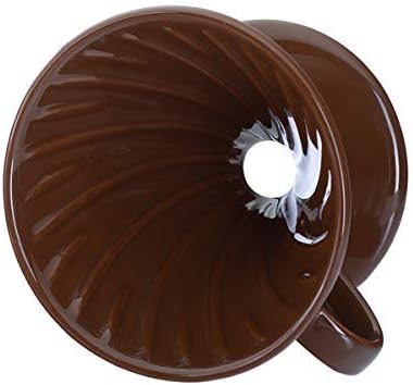 Pour Over Coffee Dripper - Ceramic Slow Brewing Accessories for Home, Cafe, Restaurants - Easy Manual Brew Maker Gift - Strong Flavor Brewer - V02 Paper Cone Filters - Brown, 2 Cup size