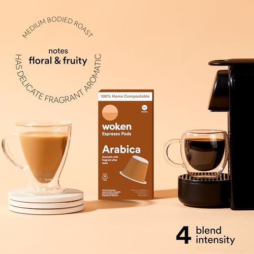 WOKEN COFFEE Compostable Nespresso Pods - Arabica Light Roast Italian Espresso Coffee Capsules Compatible With Nespresso Coffee Machine (100 Pod Count, 10 Boxes)