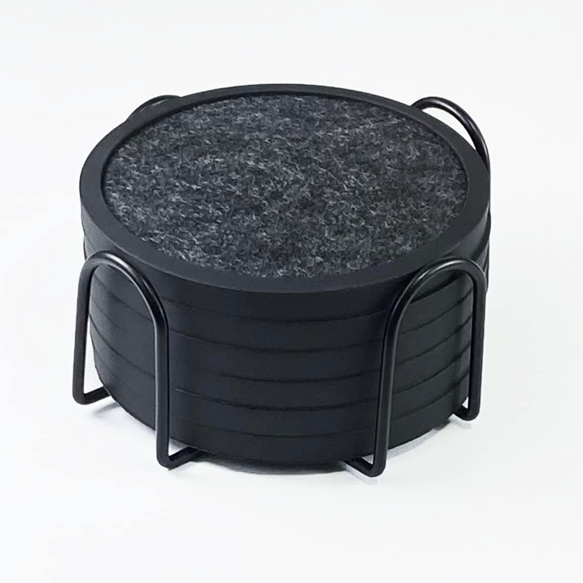 Absorbent Coasters for Drinks with Holder - 6packs, Silicone Coaster with Soft Felt Insert (4.3 inch Coasters with 4.5 inch Holder, Black and White)