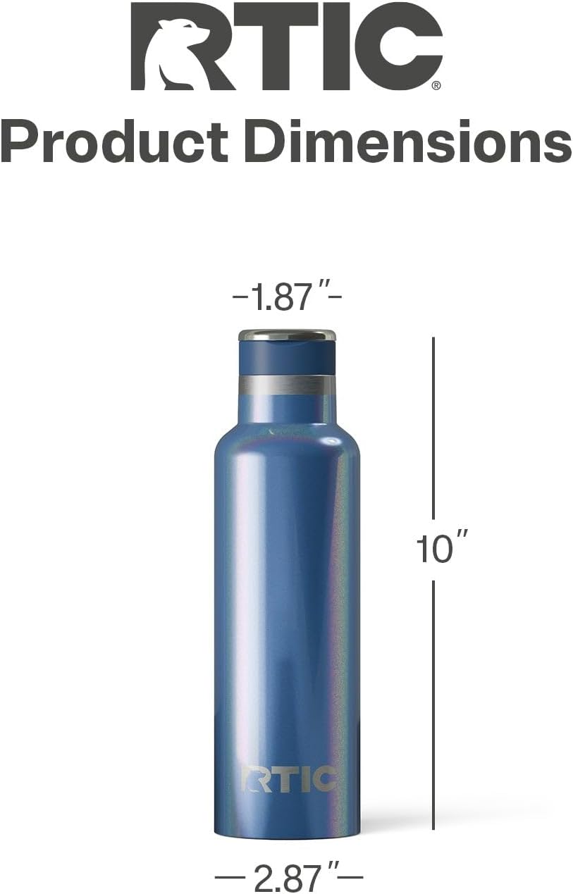 RTIC 20oz Journey Bottle Metal Stainless Steel Vacuum Insulated, BPA Free, Reusable, for Water, Hot and Cold Drinks, Travel, Sports, Camping, Pond Glitter