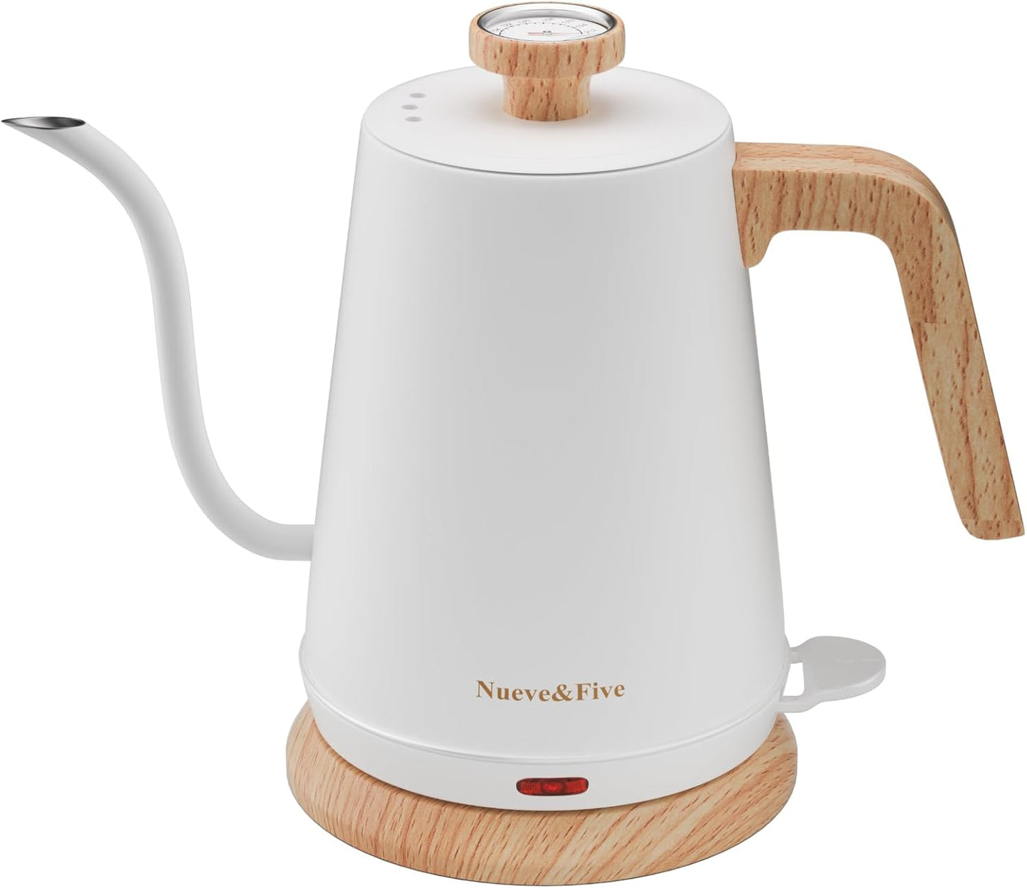 Nueve&Five Gooseneck Electric Kettle with Thermometer,Electric Tea Kettle 1L with Auto Shut-Off,1000W Hot Water Kettle of Stainless Steel for Coffee & Tea -White