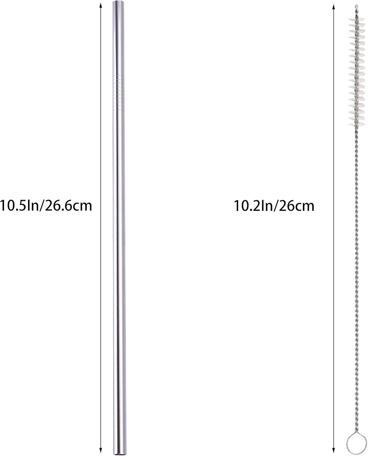 10 Pcs Stainless Steel Straws, Reusable Drinking Straws, Straight Metal Straw Sets with 2 Pcs Cleaning Brushes (10.5 Inch, Silver)