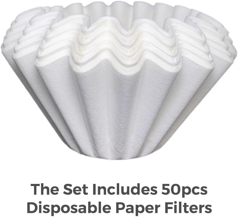 AGOGO Camping Pour Over Coffeemaker Set with Paper Filter Stainless Steel (Cream, 600ml)