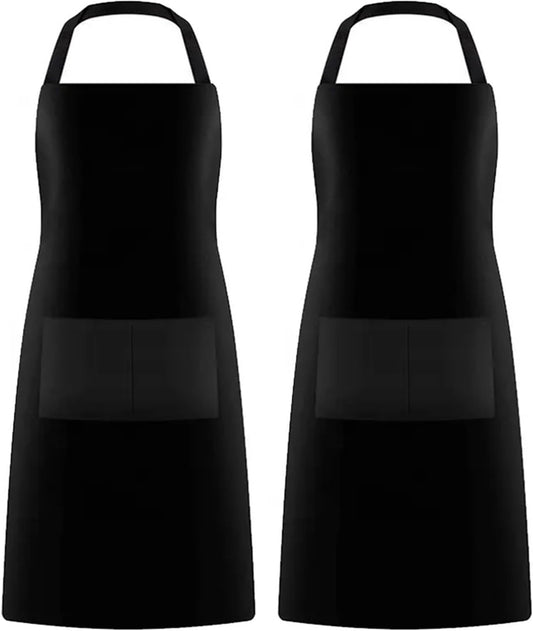 GREEN LIFESTYLE 2 Pack Chef Apron with Pockets – Grilling Aprons for Men, Waterproof Cooking Apron for BBQ, Work or Restaurant Use, Kitchen Aprons for Women with Pockets – Black