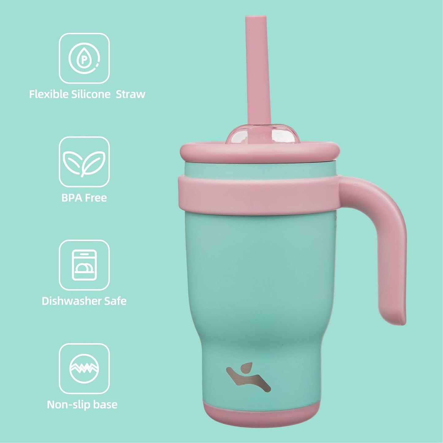 14 oz Tumbler with Side Handle, Insulated Water Bottle with Straw and 2 in 1 Lid, Stainless Steel Cup Travel Coffee Mug for Sports Office Gym,Guava