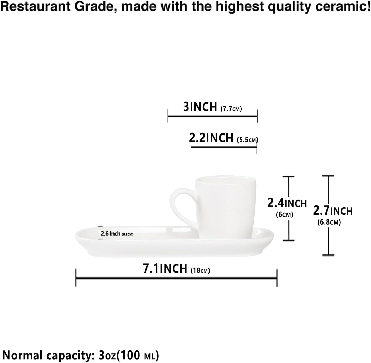 Italian Style Espresso Cup Set of 4 | Porcelain Demi Tasse Cups and Saucers, 3 oz