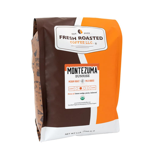Fresh Roasted Coffee, Organic Montezuma Sunrise| USDA Organic, Kosher | Medium Roast 5 lb (80 oz) Whole Bean