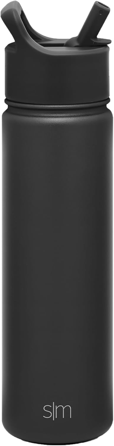 Simple Modern Water Bottle with Straw Lid Vacuum Insulated Stainless Steel Metal Cup Bottles | Reusable Leak Proof BPA-Free Flask for Gym Sports | Summit Collection | 22oz, Midnight Black