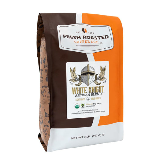 Fresh Roasted Coffee, Organic White Knight | USDA Organic, Kosher | Light Roast 2 lb (32 oz), Ground
