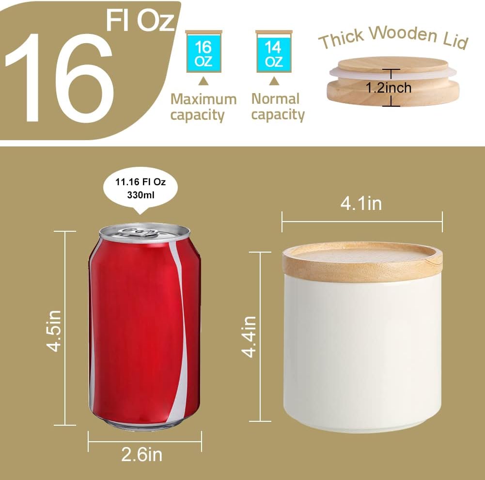 Sweejar Kitchen Canisters Ceramic Food Storage Jar, Stackable Containers with Airtight Seal Wooden Lid for Serving Ground Coffee, Tea, Sugar, Salt and More - 16 Fl Oz (Navy New)