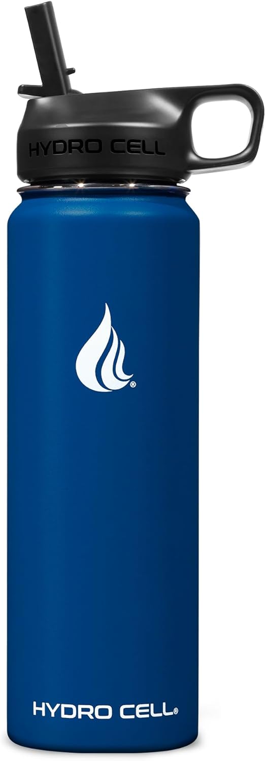 HYDRO CELL Stainless Steel Insulated Water Bottle with Straw - For Cold & Hot Drinks - Metal Vacuum Flask with Screw Cap and Modern Leakproof Sport Thermos for Adults (Navy 24oz)