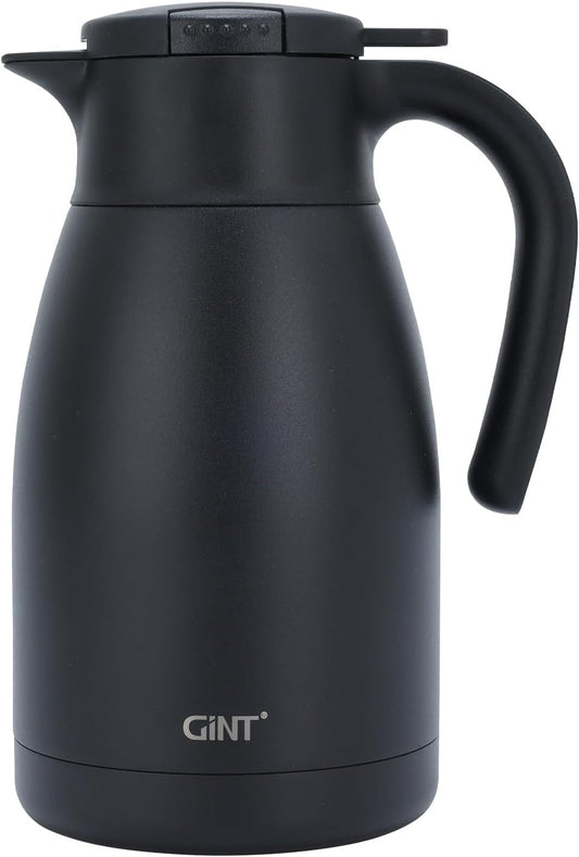 GiNT 51Oz Stainless Steel Thermal Coffee Carafe with Lid/Double Walled Vacuum Thermal Carafe / 12 Hour Heat Retention (Black, 1.5L)