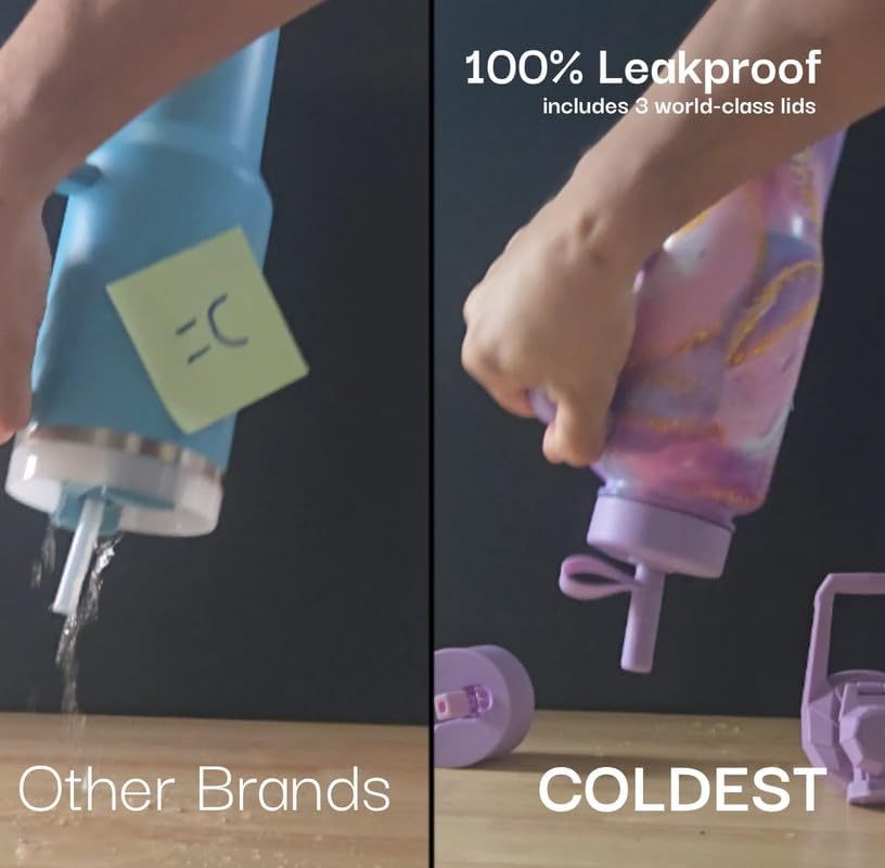 Coldest 40 oz Tumbler with Handle and Straw - 100% Leak Proof Insulated Tumbler with Lid and Straw (3 Lids) - Stainless Steel Tumblers for Women & Men - Cup Holder Friendly Base, 46 oz (Cloud Matter)