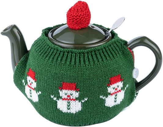 Tea Cozy Suitable for a 600ml,20oz Tea Pot,Teapot Warmer -100% Acrylic Fibers Filling,Two Piece (Green Snow Man)