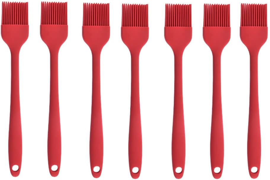 Silicone brush, Oil Brush for BBQ Kitchen Cooking Baking and Grilling (7 PCS,red)