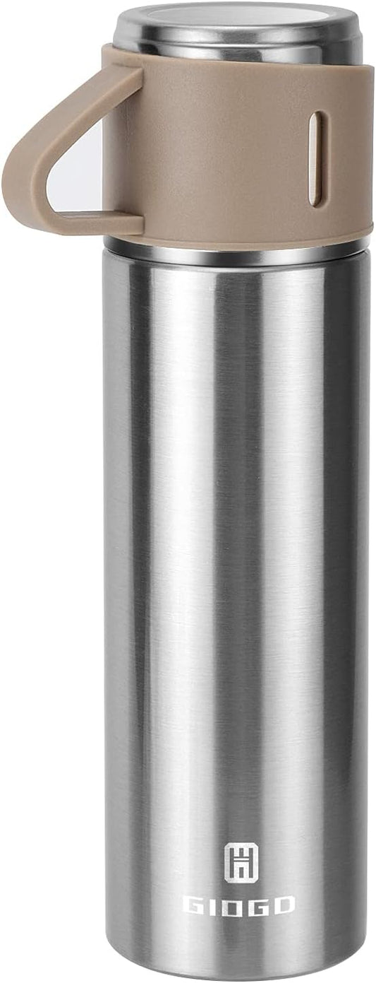 Stainless Steel Thermo 500ml/16.9oz Vacuum Insulated Bottle with Cup for Coffee Hot drink and Cold drink water flask.(Brown,Single)