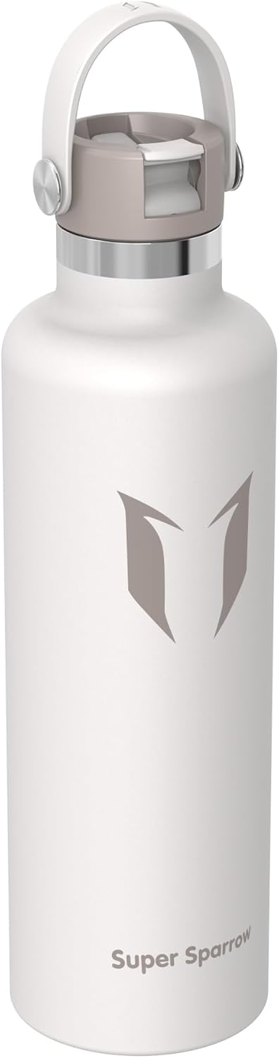 Super Sparrow Insulated Water Bottle - 17 Oz / 25 Oz / 32 Oz - Standard Mouth FlipFlow Flask - BPA Free, Leak Proof Drink Bottle- Ergonomic Straw Water Bottles for Work, Gym, Travel, Sports