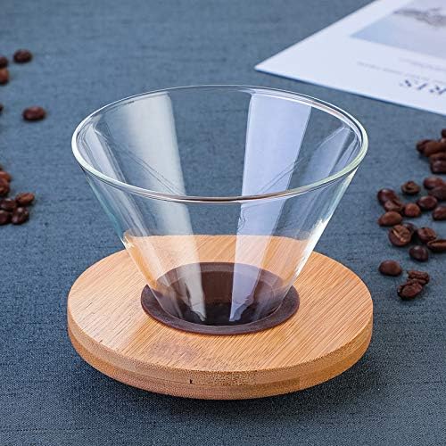 Transparent Glass Coffee Dripper Coffee Filter Holder Coffee Filter Cone with Wooden Pad Coffee Funnel