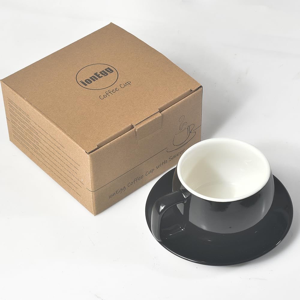 Porcelain Coffee Cup with Saucer 270ml/9oz, Minimalist Design, Perfect for Latte, Cappuccino, and Tea, Black